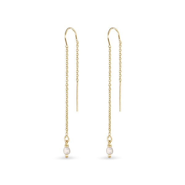 Threader Earrings with pearl 14k yellow gold