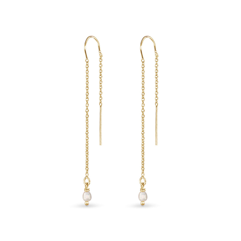 Threader Earrings with pearl 14k yellow gold