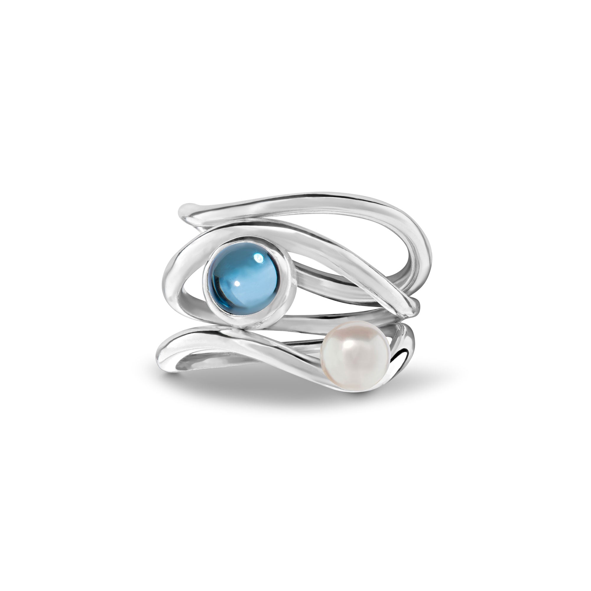 Layers of the Ocean - Sea Foam Stacker ring - Topaz + Pearl