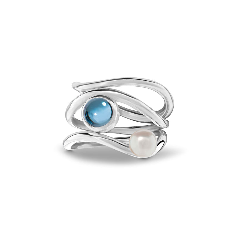 Layers of the Ocean - Sea Foam Stacker ring - Topaz + Pearl